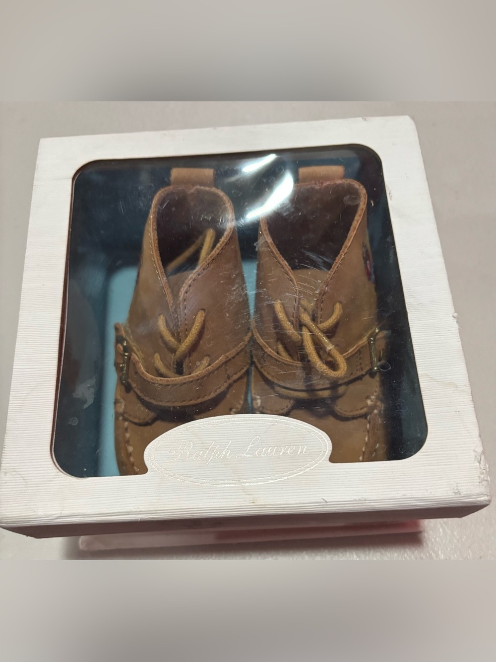 Ralph Lauren Tan Suede Baby Boots with Bear Embroidery